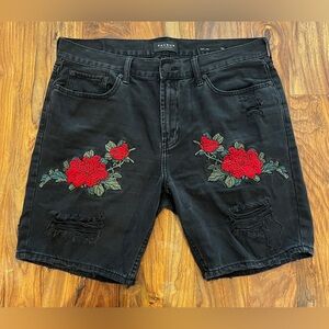 Pacsun Rose Embroidered Distressed Denim Shorts Slim W36